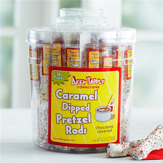 White Chocolate and Caramel Dipped Pretzel Rods | Affy Tapple